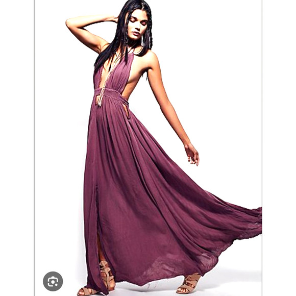 Free People Womens Large Garden Party Maxi Dress Tassels Side Slit Cut-Outs Boho - Picture 1 of 13
